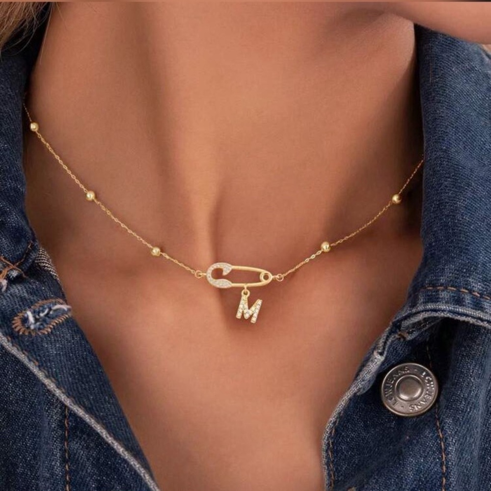Gold Minimalist Necklace with Safety Pin Pendant